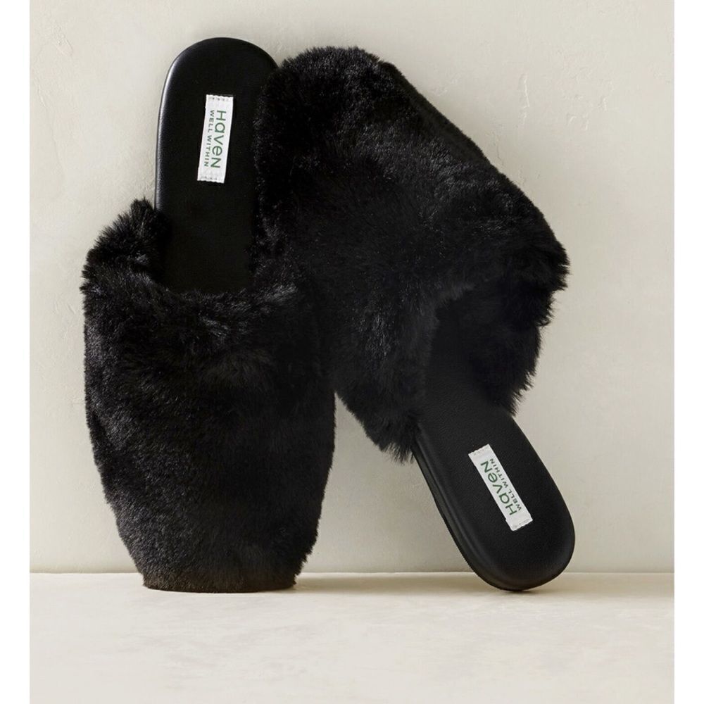 Haven Well Within Faux Fur Mule Slides in Black/ Size 7/ New